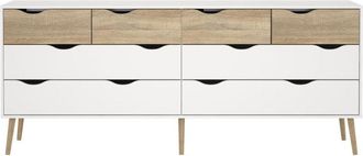 Calicosy C&oacute;moda doble de 8 cajones blanca y decoraci&oacute;n de roble L195,7 cm
