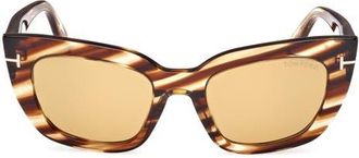 Tom Ford Athena 53mm Cat Eye Sunglasses in Striped Brown/yellow at Nordstrom