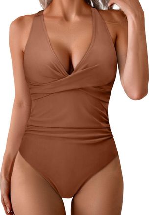 Generic Tummy Control One Piece Swimsuit Swimwear Retro Vintage Bikini Bathing Suit Swimming Costume for Women