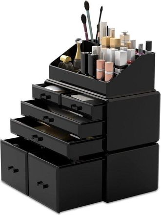 No Brand Organizador De Maquillaje Y Cosm&eacute;ticos Con Cajones, Caja Expositora (negro)