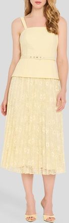 Tahari by ASL Mixed Media Belted Boucl&eacute; & Lace Midi Dress in Buttercup at Nordstrom, Size 14