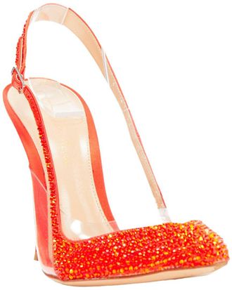 Gianvito Rossi Womens Satin Strass Crystal Clear Pvc Slingback Pump (Authentic Pre-Loved)