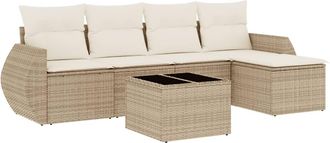 vidaXL Juego De Sof&aacute;s Jard&iacute;n Con Cojines 6 Pzas Rat&aacute;n Sint&eacute;tico Beige Vidaxl