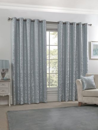 TJ Hughes Eden - Lined Eyelet Jacquard Curtains in Duck Egg - TJ Hughes