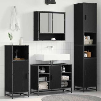 vidaXL Mobile da Bagno con porta Rovere nero 35 x 37.5 x 188.5 cm Vidaxl