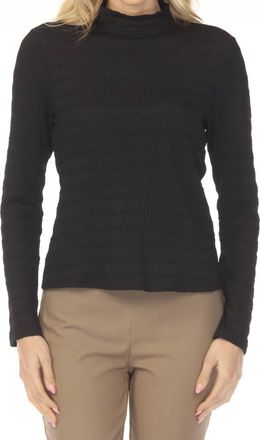 Joseph Ribkoff Textured Knit Mock Neck Fitted Top In Black