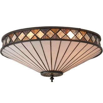 Loops Dark Bronze Flush Ceiling Light - Diamoned Shaped Detailing - 2 x 60W E27 GLS