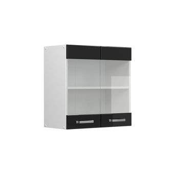 Vicco Mueble Alto Universal R-line, Negro Brillo Intenso, 60 Cm Con Puertas De Cristal, Vicco