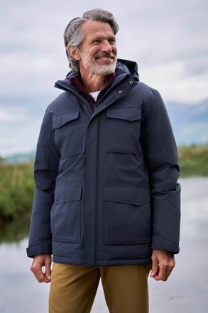 Mountain Warehouse Concord Mens Extreme Down Jacket Waterproof Hooded Full Zip Long Winter Coat Blue - Size X-Large