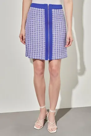 Ming Wang A-Line Zip Front Tweed Skirt in Sapphire Sea/white/black at Nordstrom, Size 3X