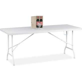 Relaxdays Relaxdays - Mesa De Jard&iacute;n Plegable, Tablero Comedor, 73x180x74 Cm, Pl&aacute;stico Y Acero, Para Camping Y Exteriores, Blanco
