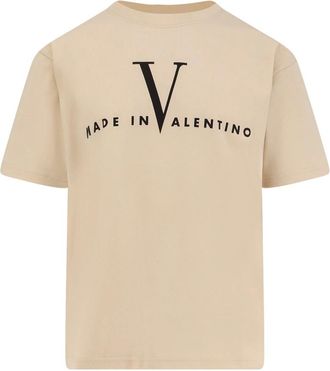 Valentino T-Shirts, male, Beige, XL, Cotton T-Shirt with Made In Valentino Print