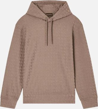 Emporio Armani Mens ASV Allover Logo Beige Pullover Hoodie - Cream - Size: 38