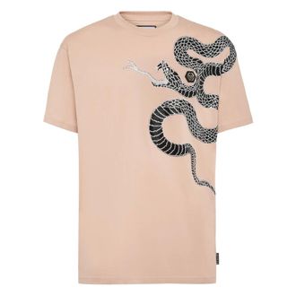 Philipp Plein Tops, Heren, Beige, 3Xl, Katoen, T-Shirt Ronde Hals Slang