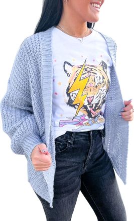 She + Sky Open Front Sweater Cardigan In Misty Blue