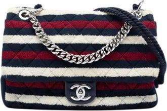 Chanel Pre-owned Quilted Striped Jersey Satchel - Dames - Vintage Schoudertas - Veelkleurig - ONE Size - Katoen - Vintage