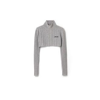 Miu Miu Cropped Wool And Cashmere Cardigan, Woman, Grey, Size 38