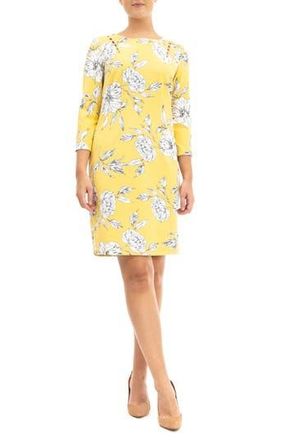 Nina Leonard Three-Quarter Sleeve Faux Pearl Sheath Dress in Yellow Multi at Nordstrom Rack, Size X-Large