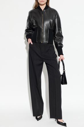 Alaia Leather bomber Jacket, Womens, Black