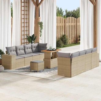 vidaXL Conjunto De Sof&aacute; De Jard&iacute;n 11 Pcs Beige Rat&aacute;n Sint&eacute;tico Vidaxl