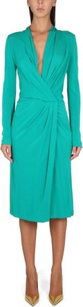 Alberta Ferretti Green V Neck Midi Dress
