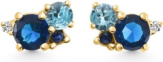 Pompeii3 4Ct Diamond & Blue Gemstone Hydrangea Bouquet Earrings Studs 14k Gold Lab Grown