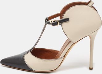 Manolo Blahnik Cream/black Leather Assala 105 Pumps