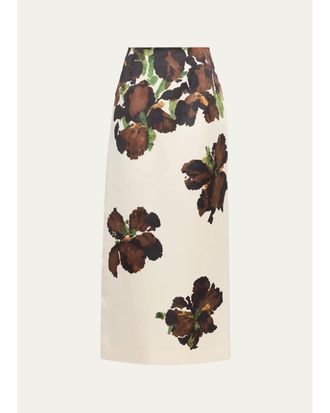 Oscar De La Renta Watercolor Iris Midi Skirt