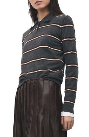 Mango Stripe Sweater Polo in Medium Heather Grey at Nordstrom, Size X-Small