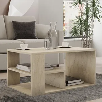 Dmora Tavolino Da Salotto Verde, 2 Vani, Forma Rettangolare, Sfumatura Colore Ripiano Marmo, 80x40x50h Cm Beige Marmo