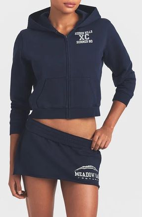 SKIMS Fleece Miniskirt in Navy Meadow Oak at Nordstrom, Size Xx-Small