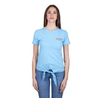 Moschino Tops, Dames, Blauw, XL, Katoen, Elegante T-shirt A0711