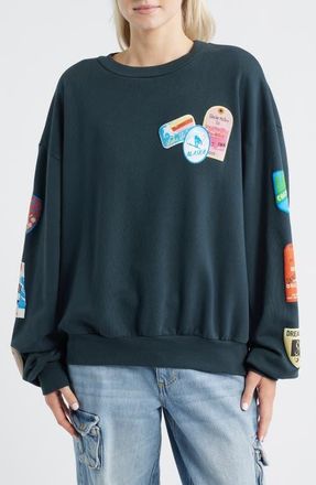 Daydreamer Ski Patch Pass Collector Oversize Cotton Sweatshirt in Washed Black at Nordstrom, Size Large