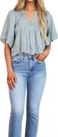 Mabel the Belt Raven Eyelet Babydoll Top In Dusty Sage