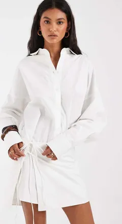 & Other Stories Vestito camicia corto bianco con cintura annodata in vita