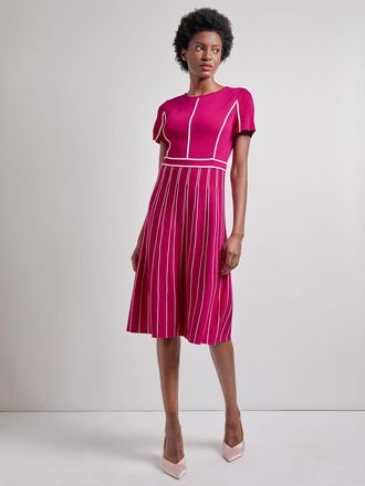 Misook Contrast Stripe A-Line Soft Knit Dress - Modern Fit