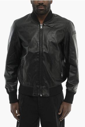 Diesel Vegan Leather Bomber Jacket L-ABBOT-NEW with Embossed Logo size Xl