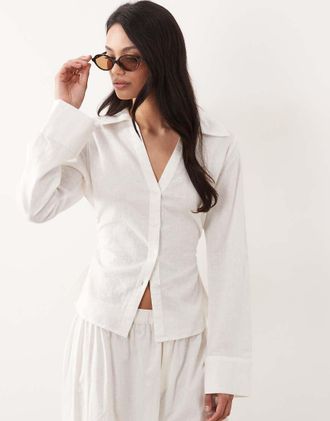 Gina Tricot Gina Tricot - Mix and Match - Camicia in misto lino bianca-Bianco