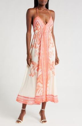 Reiss Delilah Scarf Print Satin Halter Dress in Coral at Nordstrom Rack, Size 8
