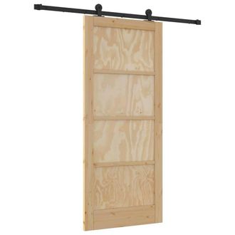 Berkfield Home Sliding Door with Hardware Set 86x198.5 cm Solid Wood Pine in Beige