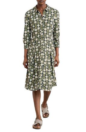 Seasalt Cornwall Cudden Print Organic Cotton Blend Midi Dress in Clay Stamp Moss at Nordstrom, Size 14 Us