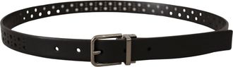 Dolce & Gabbana Mens Black Calf Leather Perforated Metal Buckle Belt