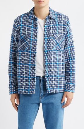 Wax London Whiting Houndstooth Check Overshirt in Navy /Blue at Nordstrom, Size Xx-Large