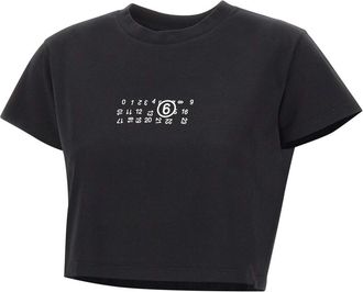 Maison Margiela Tops, Dames, Zwart, S, Katoen, Logo Print Cropped T-shirt