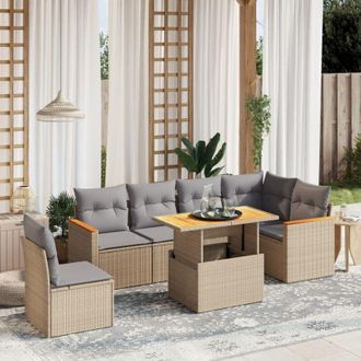 vidaXL Vidaxl - Set Sof&aacute;s De Jard&iacute;n 7 Piezas Y Cojines Rat&aacute;n Sint&eacute;tico Beige