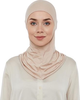 World of Shawls Premium Stretchy Women Girls Ninja Hijab Under Scarf Cap Turban Bone Bonnet Islamic Neck Cover Muslim (Light Beige)