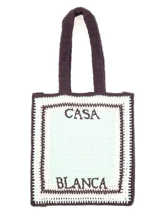 Casablanca Mens Crochet Bag With Logo Purple Cotton Handbags Hand