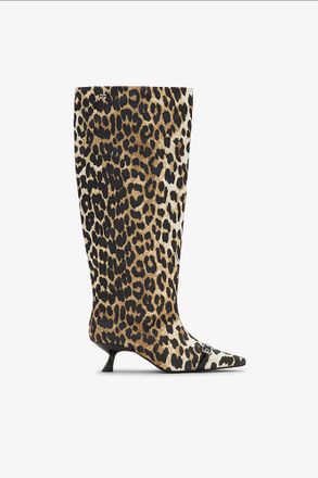 Ganni Leopard Eyelets Slouchy High Shaft Boots - Size 10 Mixed