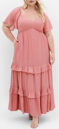 City Chic Marci Ruffle Tiered Maxi Dress in Deep Rose at Nordstrom Rack, Size Xl/22W