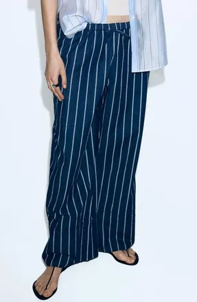 Mango Stripe Drawstring Pants in Open Blue at Nordstrom, Size X-Small